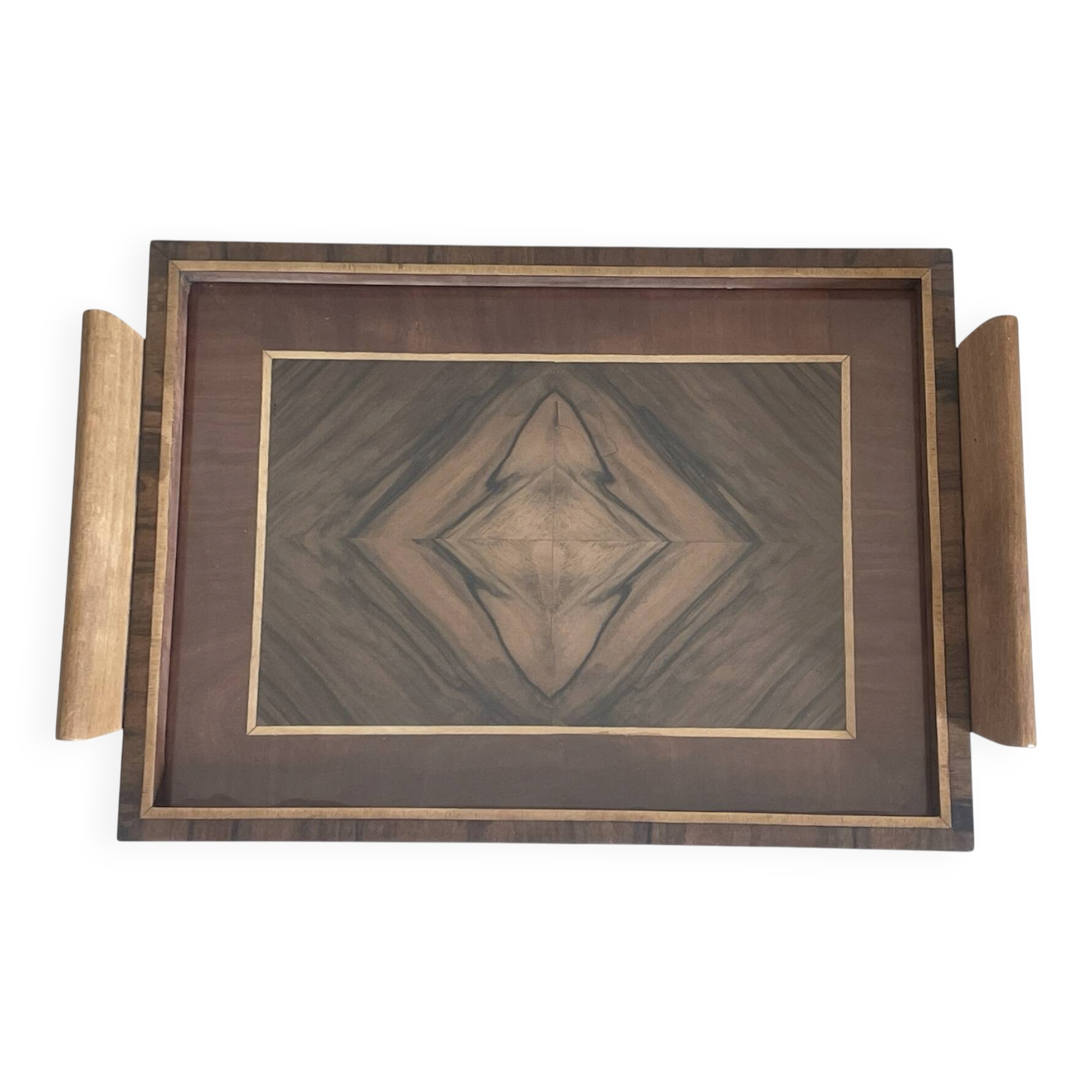 Art Deco service tray in precious wood under glass