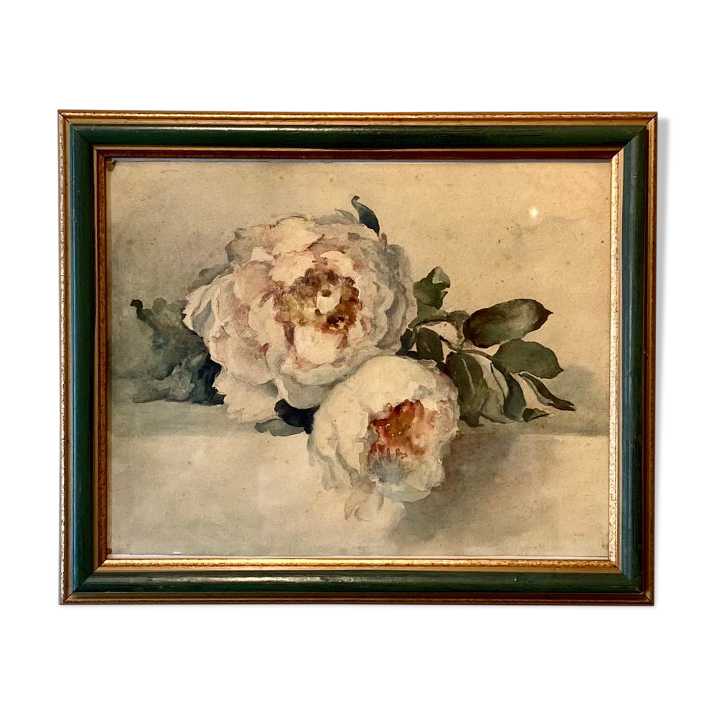 Tableau ancien, nature morte aux roses, XX siècle