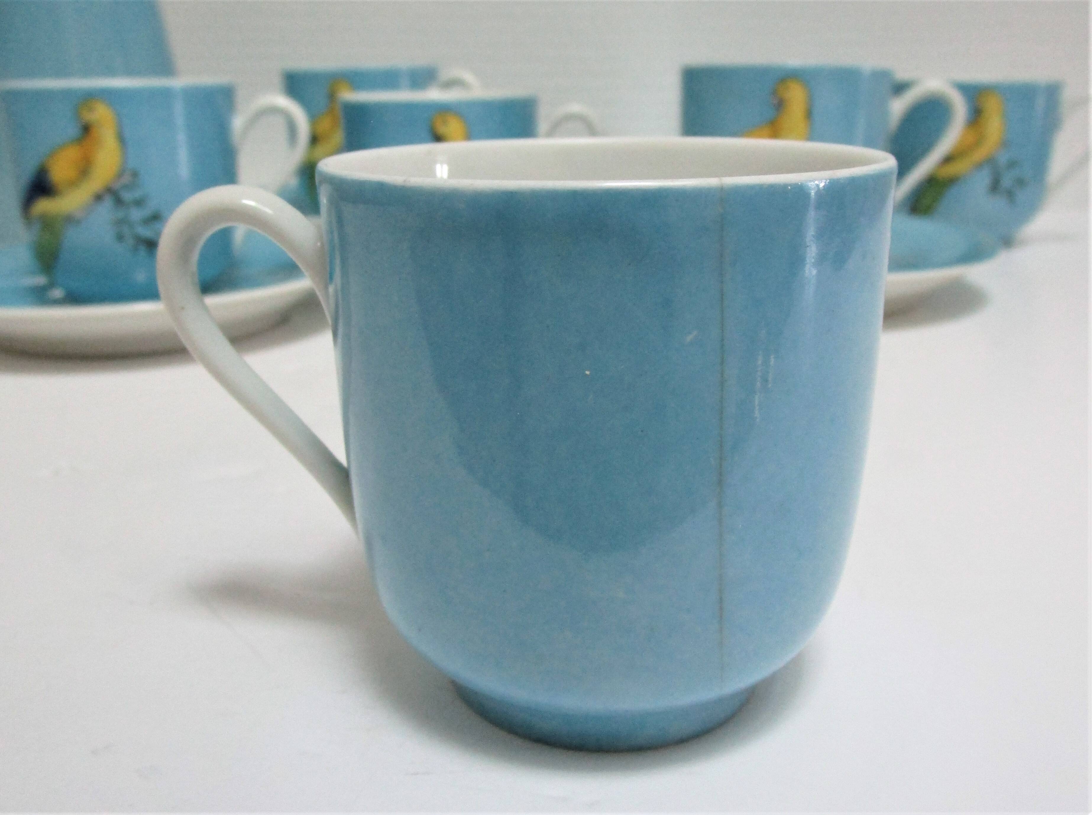 Limoges porcelain parakeet decor coffee service
