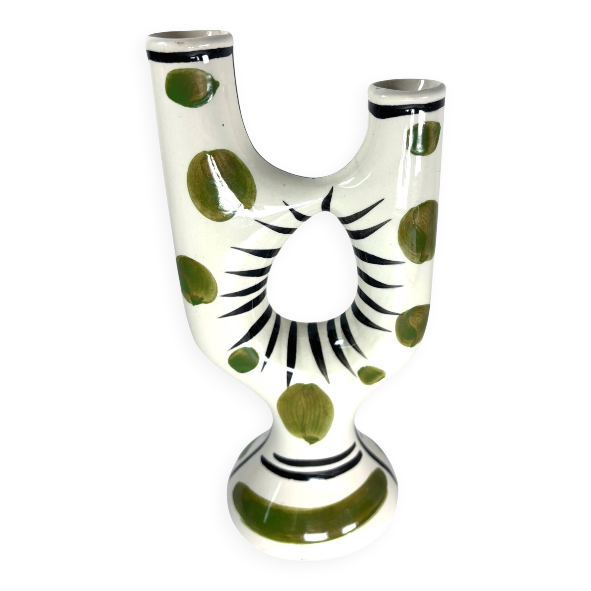 Vintage Revernay vase from the 1950s – glazed ceramic – double horn shape