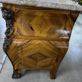 Louis XV style tomb chest of drawers in marquetry and marble