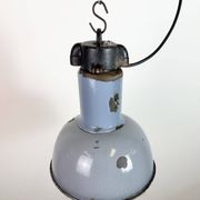 Industrial Grey Enamel Bauhaus Pendant Lamp, 1930s