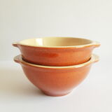 Duo of vintage Emile Henry cognac ear bowls