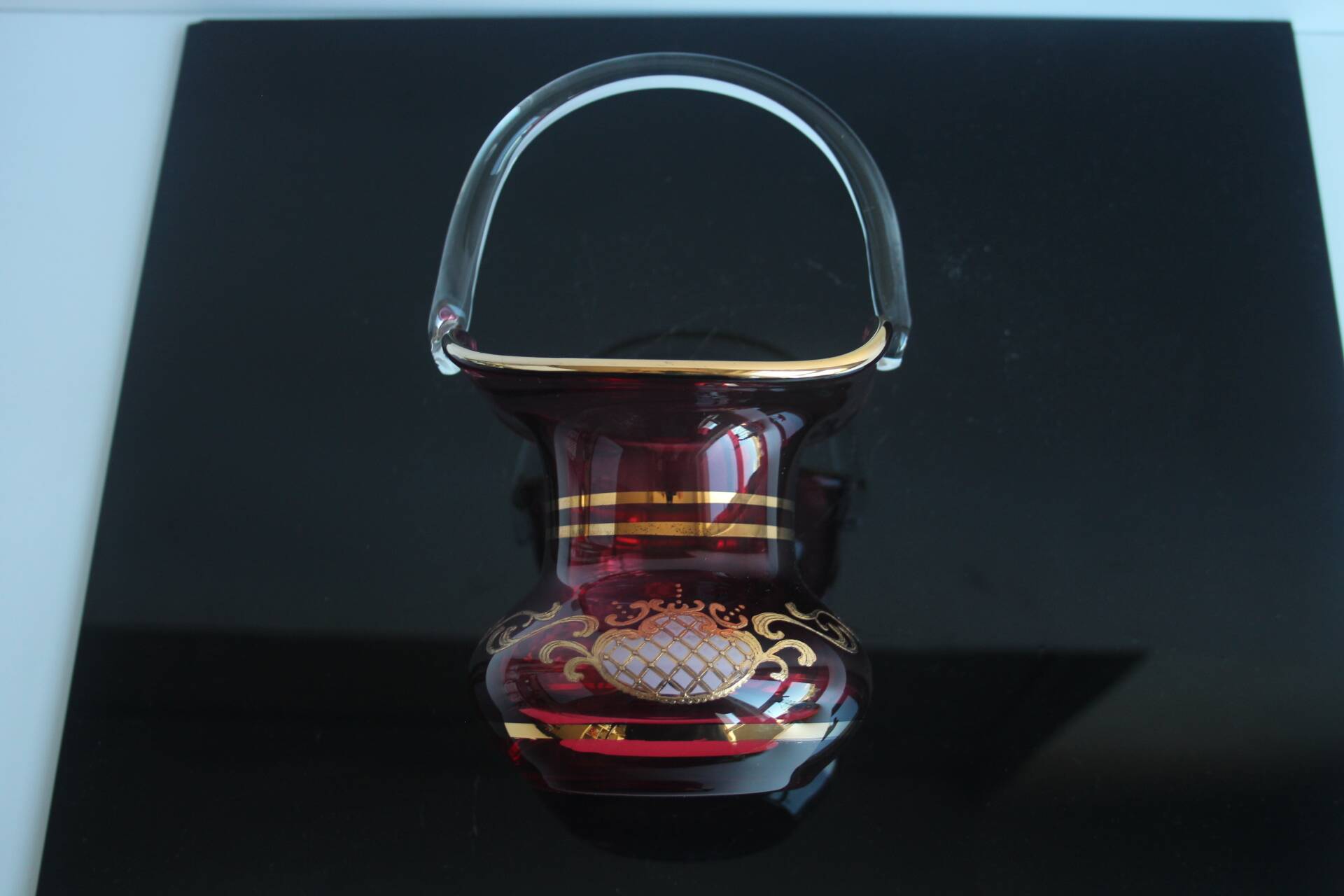 Crystal, gilded basket, Bohemia Crystal, Czechoslovakia, 1960's.