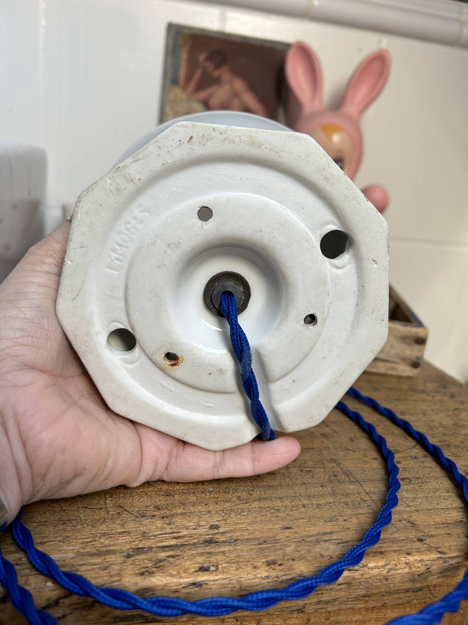 Opaline and porcelain lamp