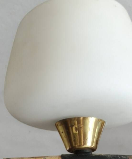 Arlus chandelier with 3 lights, opal glass and brass, 1950s.