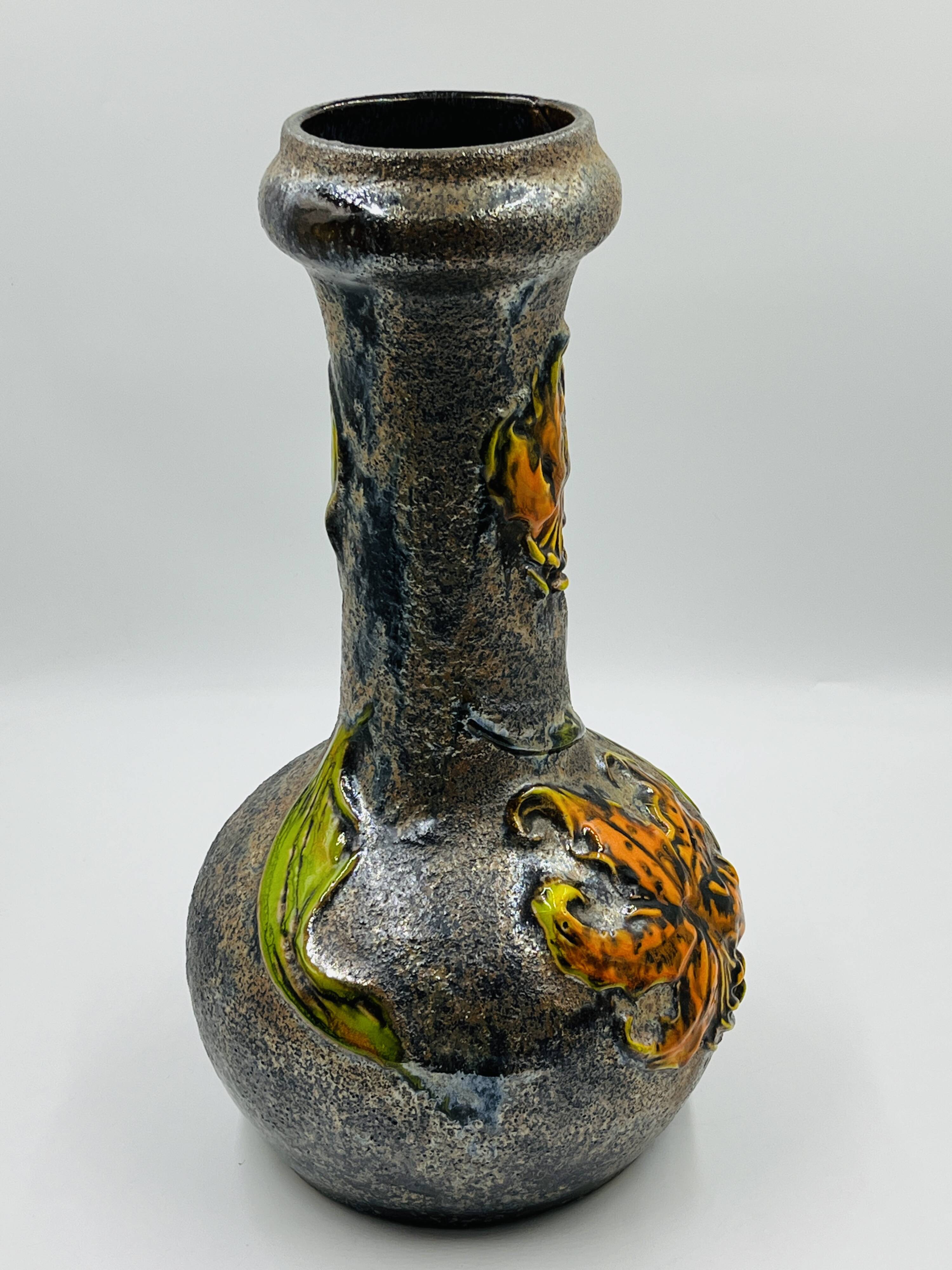 Large vintage floral relief vase