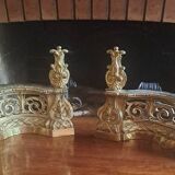 Paire de chenets en bronze doré style Louis XVI XIX éme