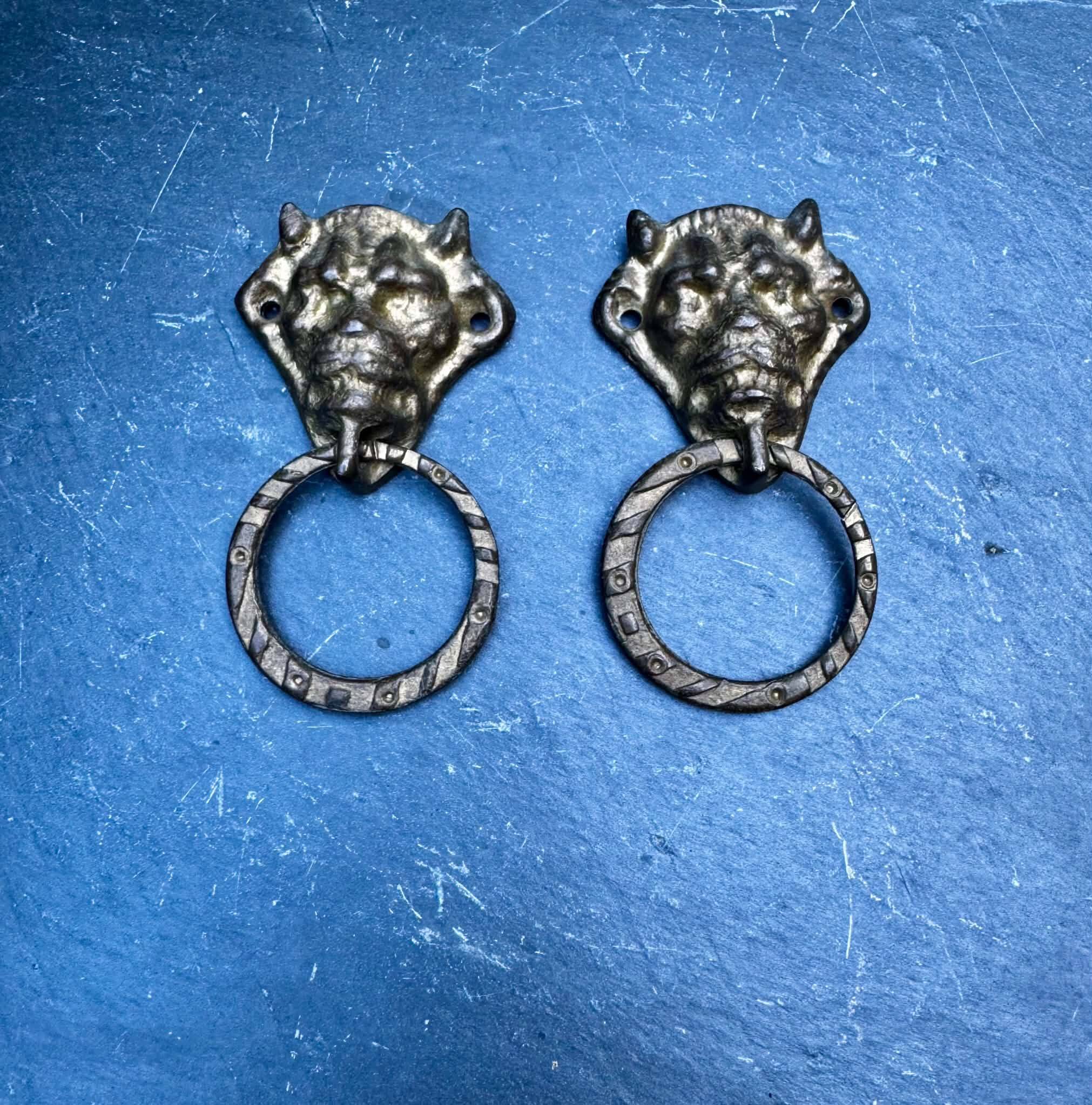 Pair of bronze devil drawer handles Art Nouveau