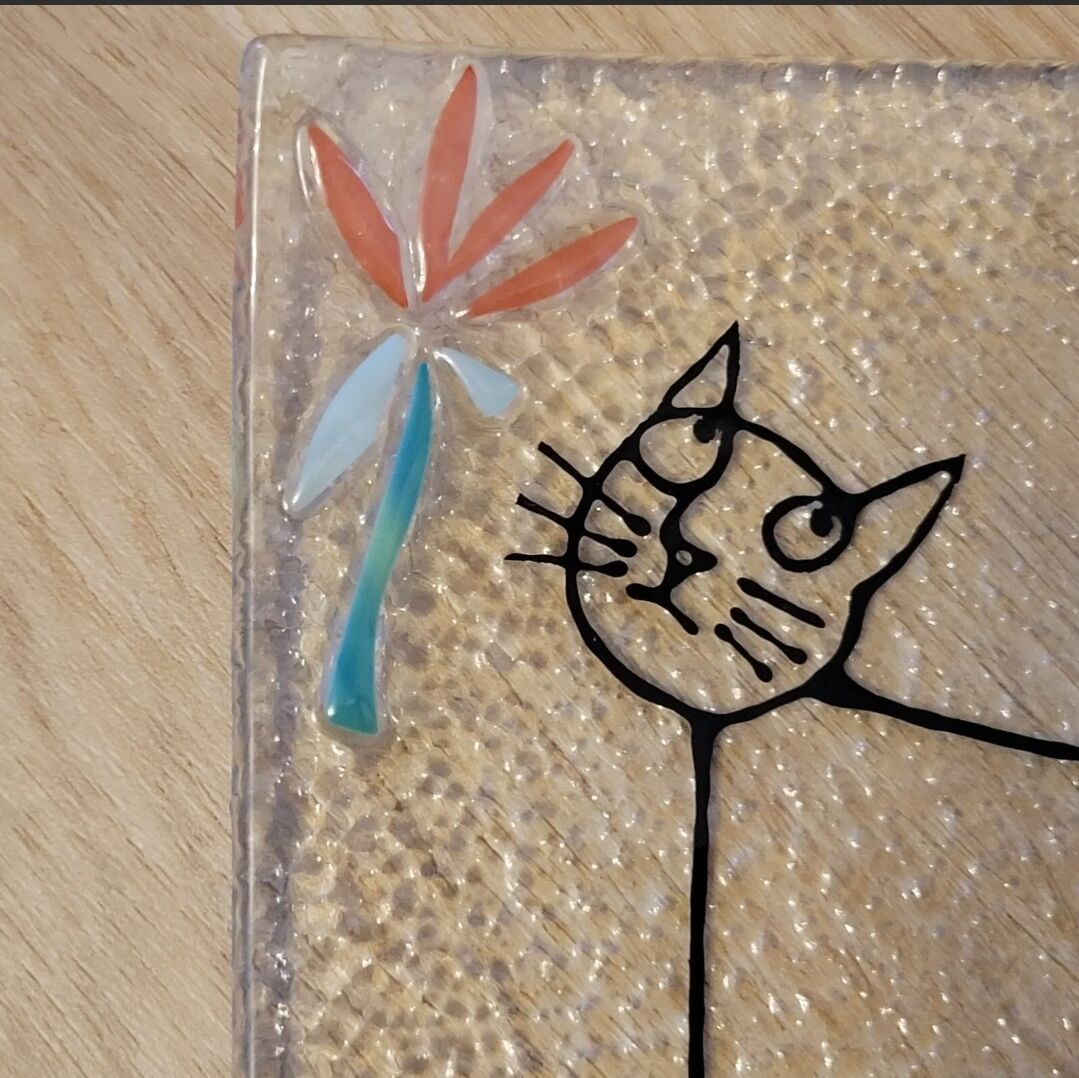 Vide pocket glass plate signed Jean Cocteau 1959 cat décor