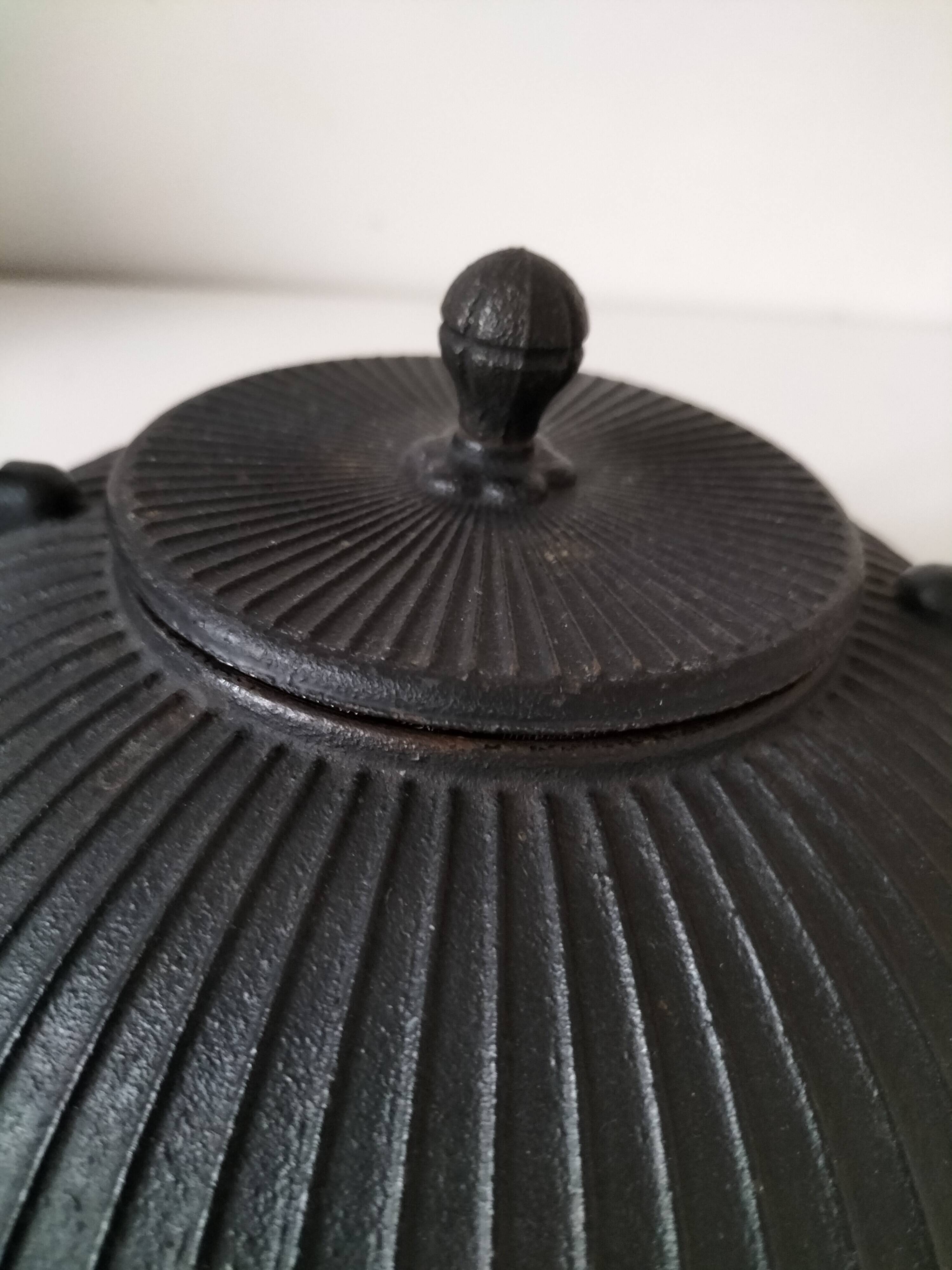 Black grooved cast iron teapot – Japanese Zen style