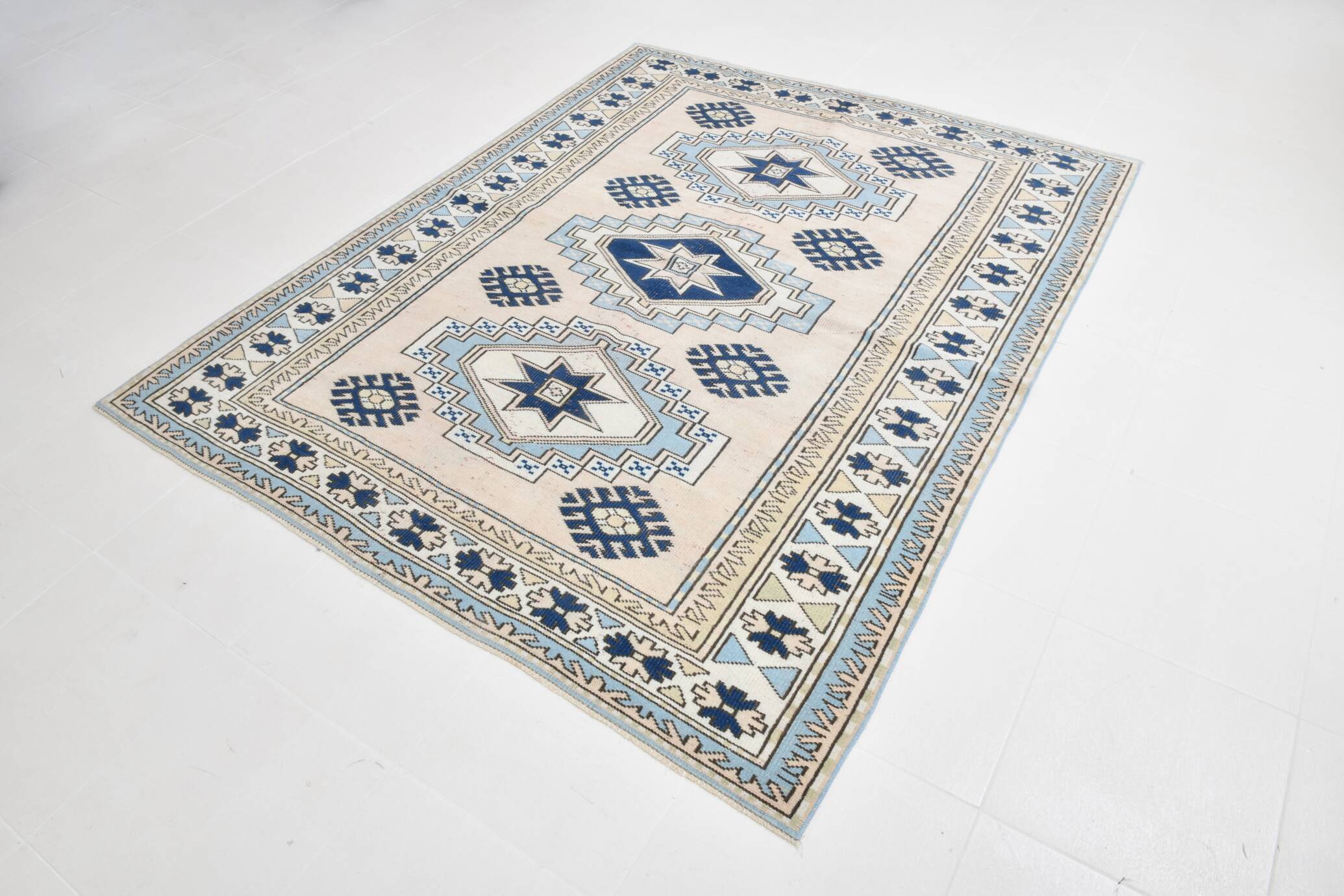 6x7 Navy Blue Cream Oriental Persian Rug, 178x225Cm