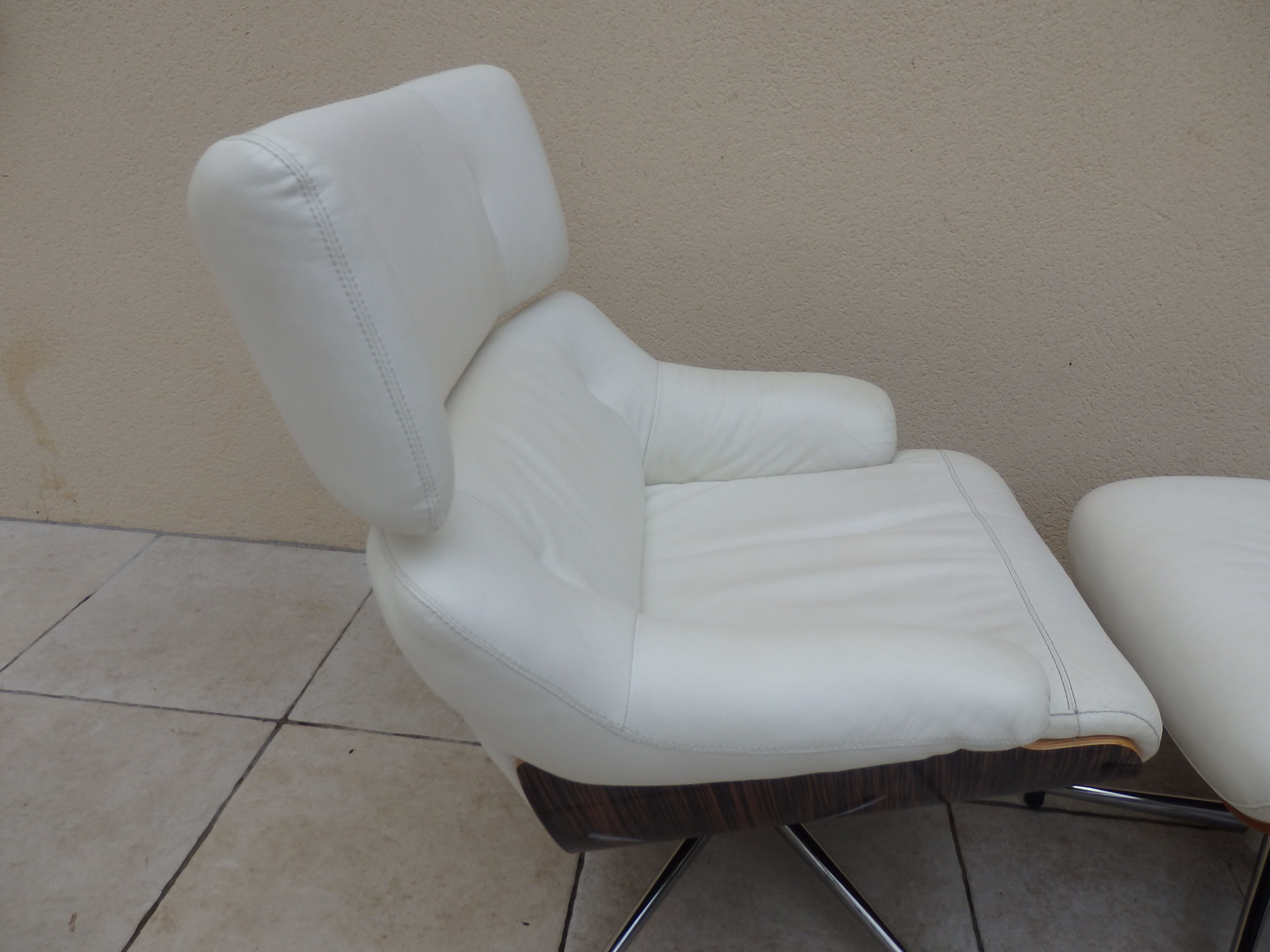 Armchair relax lounge and ottoman leather white rosewood