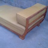 Méridienne lit de repos d'époque art-déco circa 1930 tissus jaune en loupe de noyer