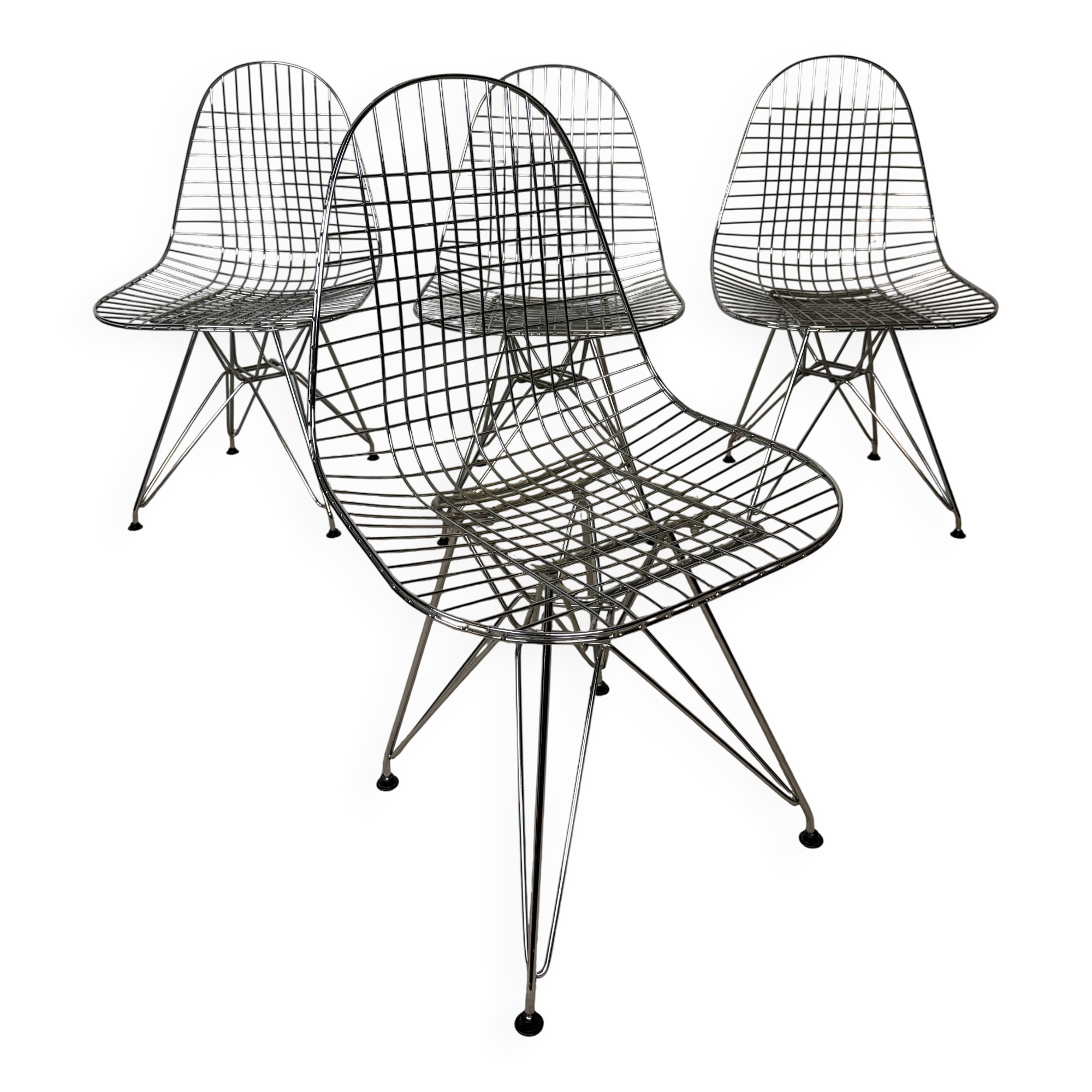 Chaises filaires chromées vintage – Lot de 4