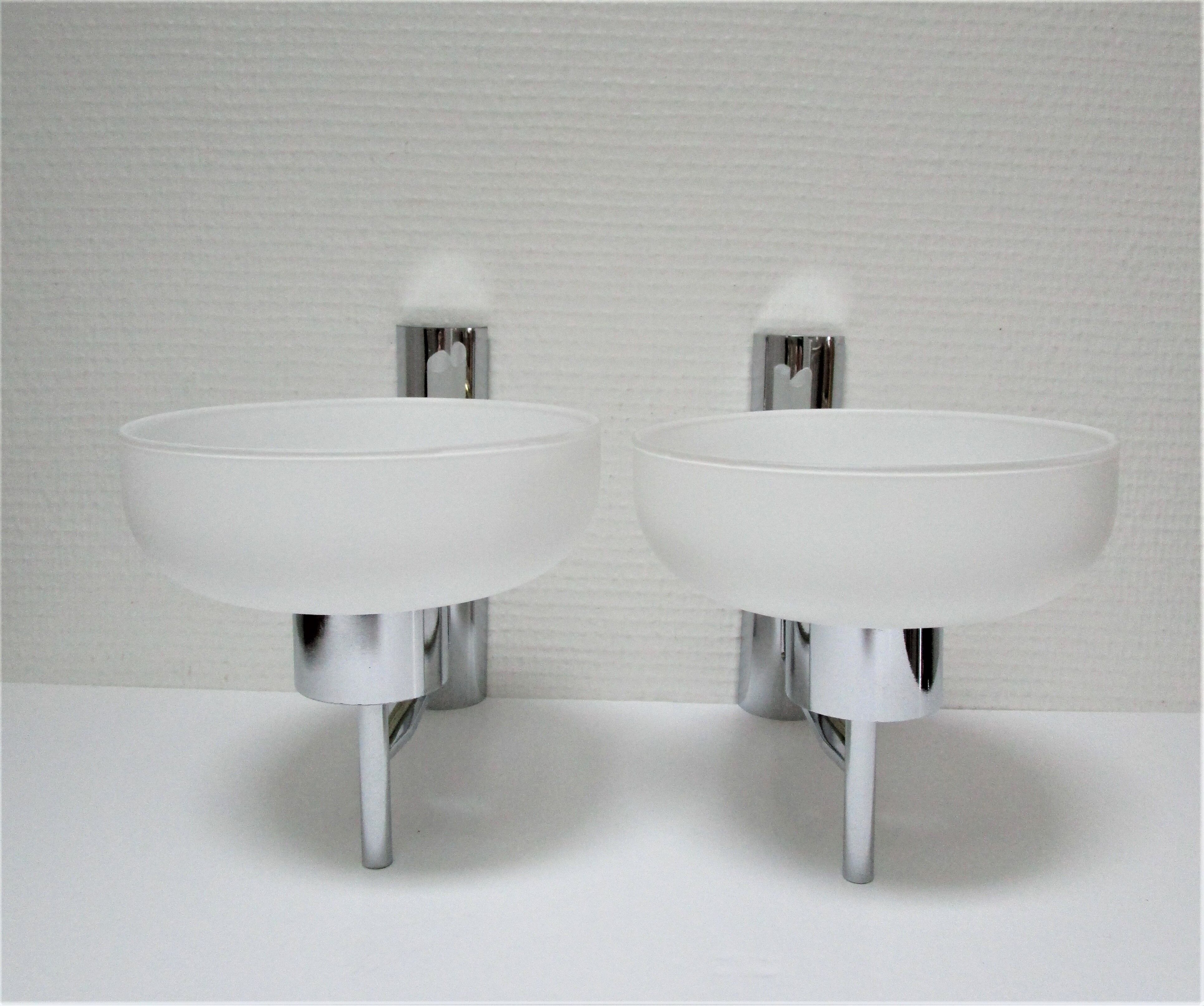 Pair of opaline and chrome wall lamps design 70s