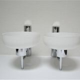 Pair of opaline and chrome wall lamps design 70s