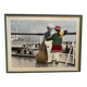 Old Color Print Sailor Children On The Naval Port + Green Wood Frame #B540