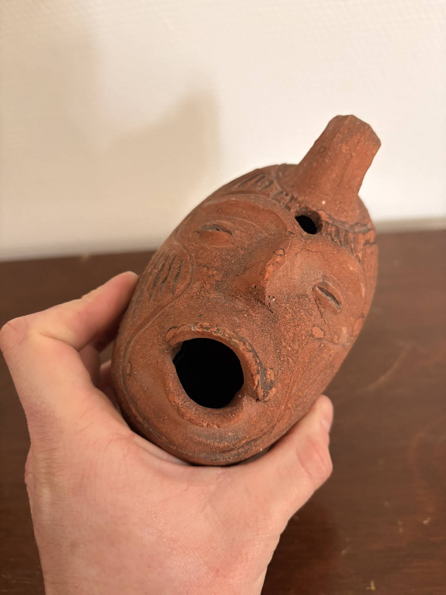 Ancient Anthropomorphic Oil Lamp Sculpture Terracotta Peru Pre-Columbian