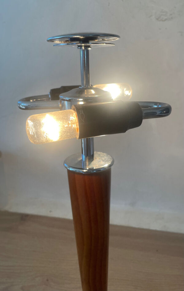 Lampe paquebot vintage bois et métal chromé