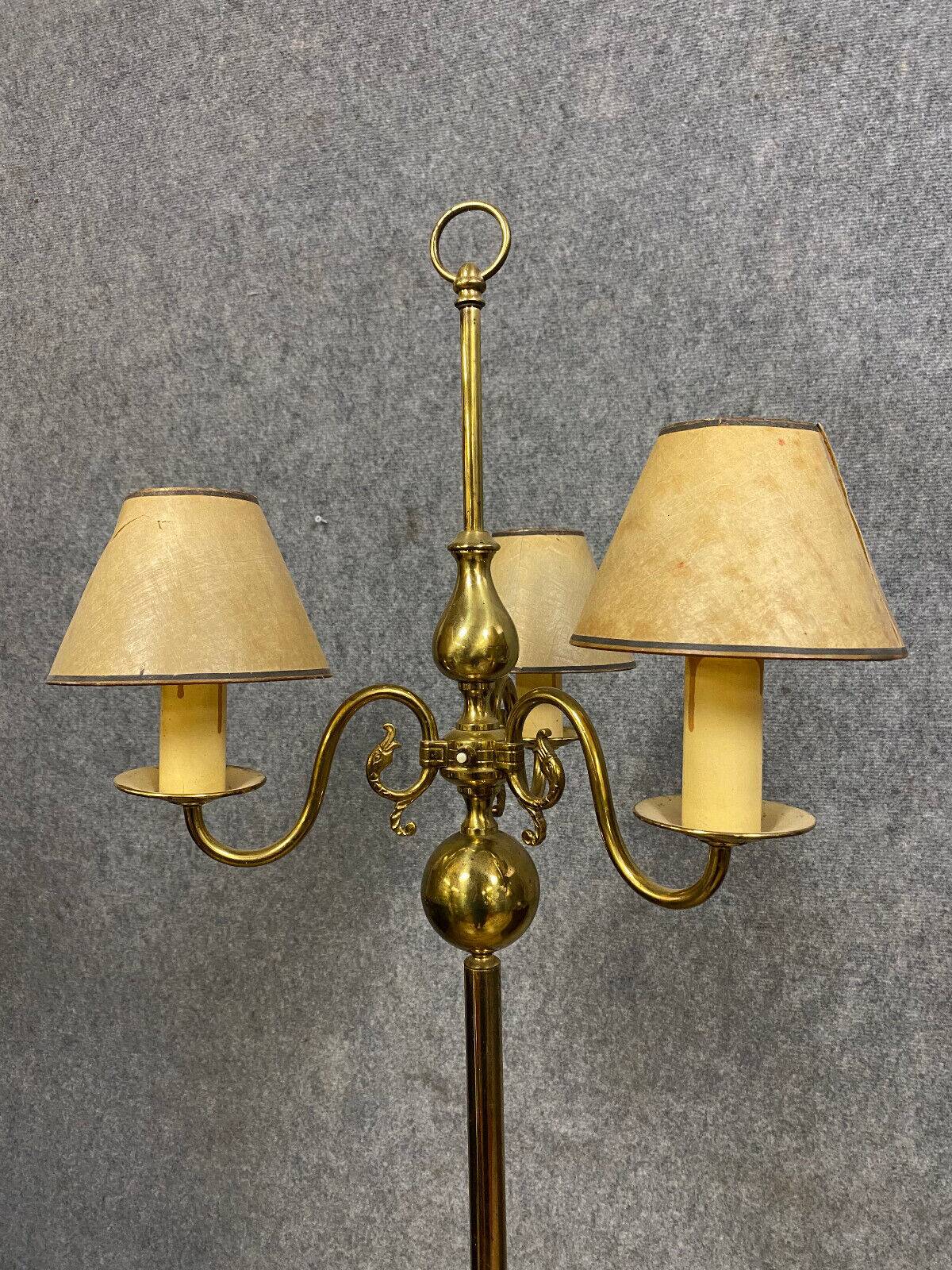 Lucien Gau: large neo-classical floor lamp with old gold patina circa 1960-1970