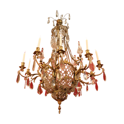 Lustre en bronze et cristal 19eme