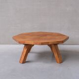 Table basse en chêne brutaliste octangonal hollandais du milieu du siècle