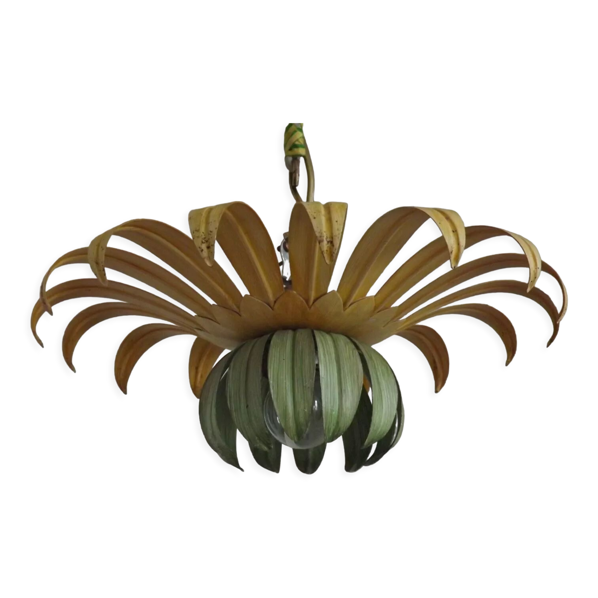 Ceiling light yellow &green leaves one central bulb
