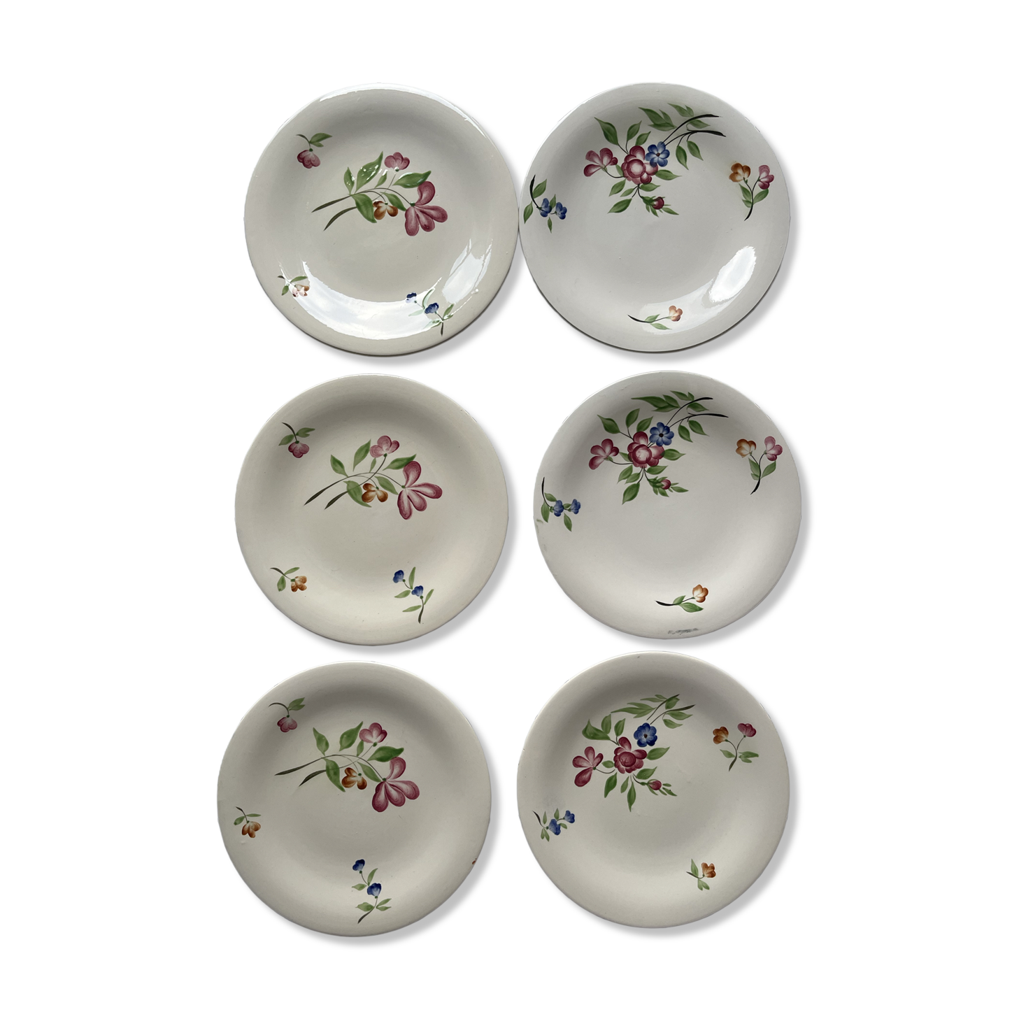 6 dessert plates Niderviller flower pattern 1925-1930 Made in France