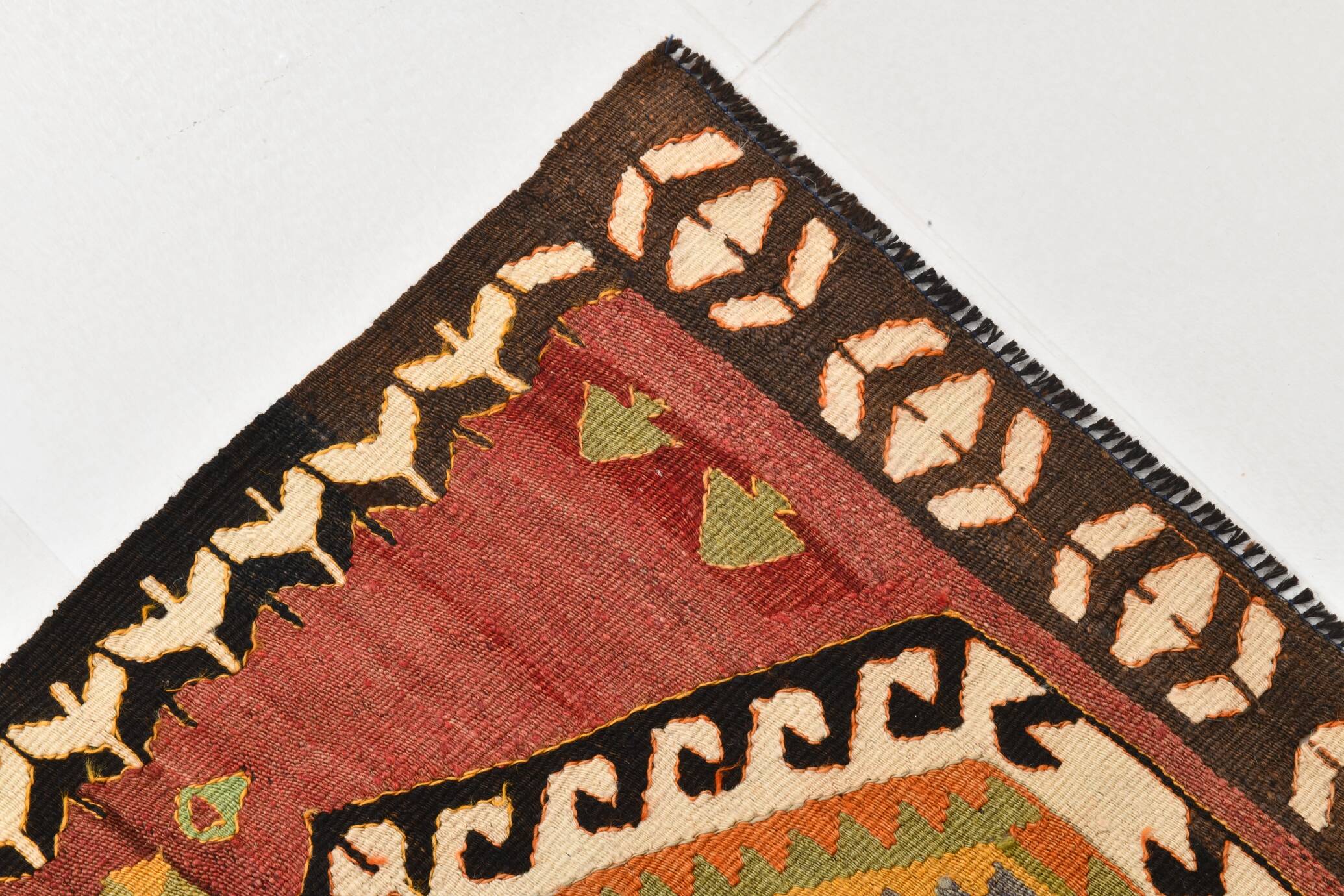 Red & Beige Oriental Vintage Kilim Runner Rug, 81x261Cm