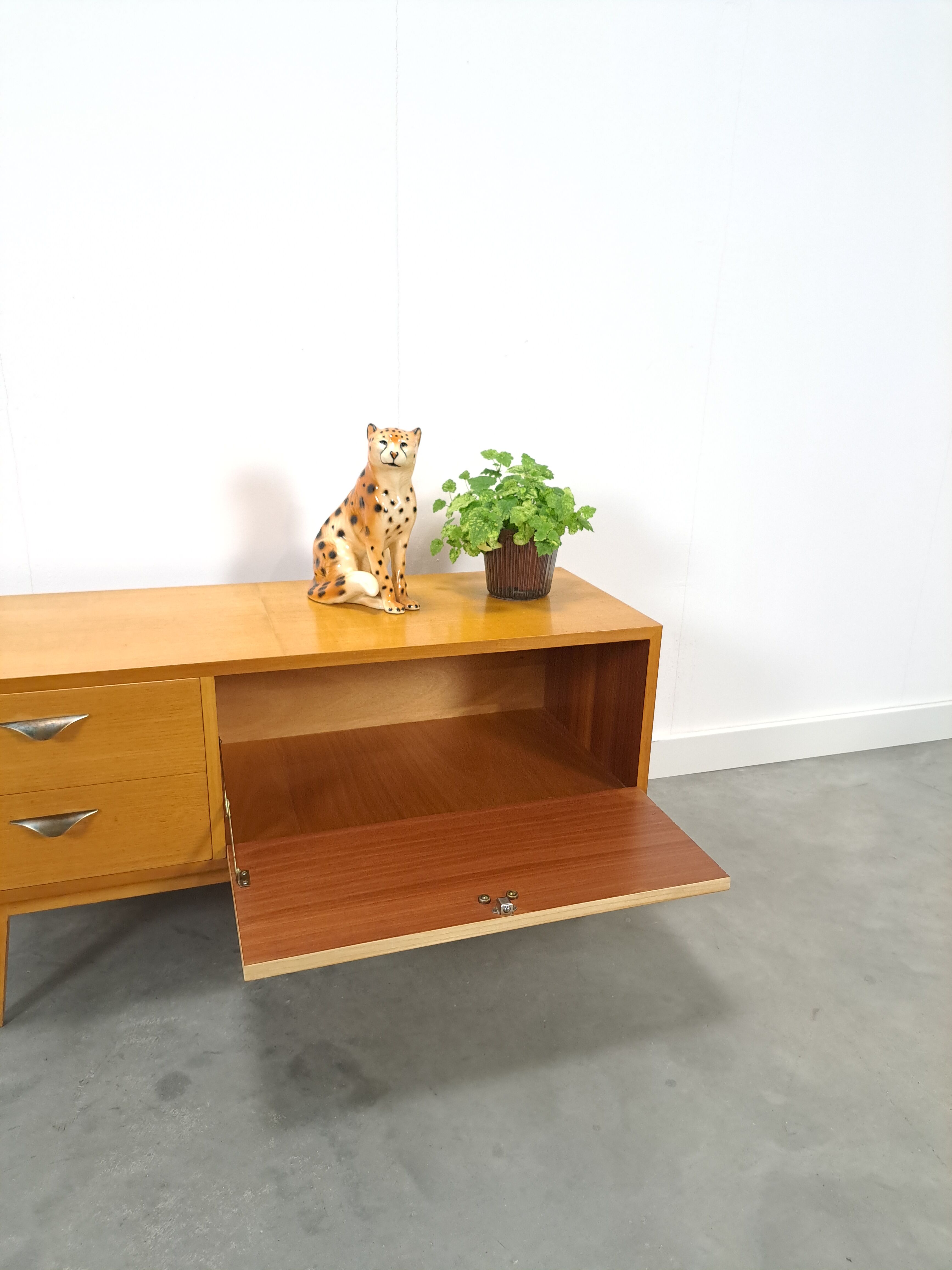 TV cabinet veneer vintage with drawers and brass
