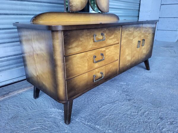 Coiffeuse commode miroir triptyque et chevet style scandinave Vintage