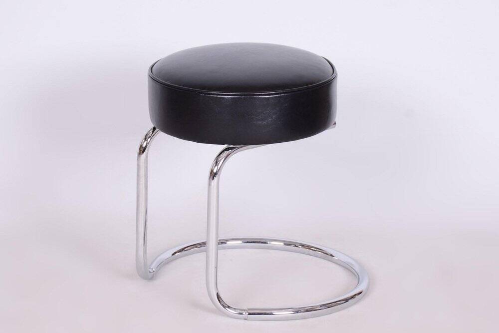 Bauhaus Stool in Chrome-Plated Steel and Leather, 1950s
