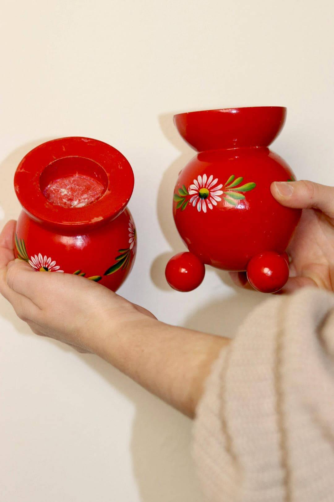 Pair of Swedish Dala Ball candlesticks