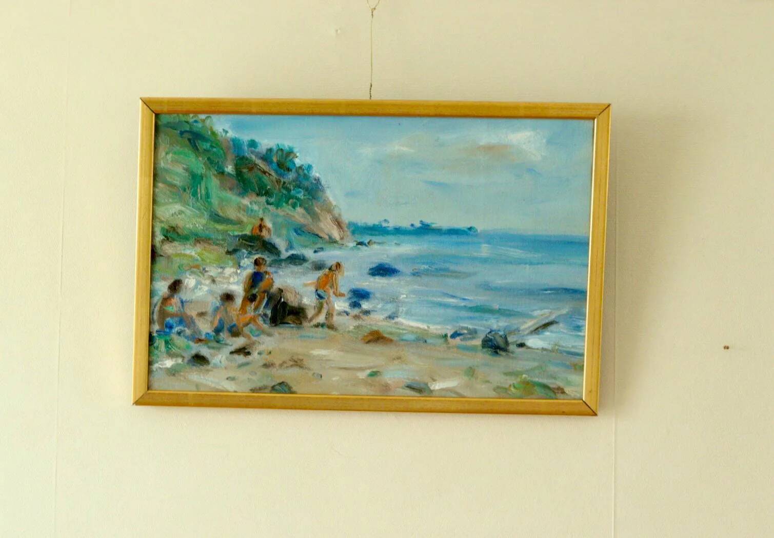 Vintage European oil on canvas – "Beach Scene"