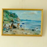 Vintage European oil on canvas – "Beach Scene"