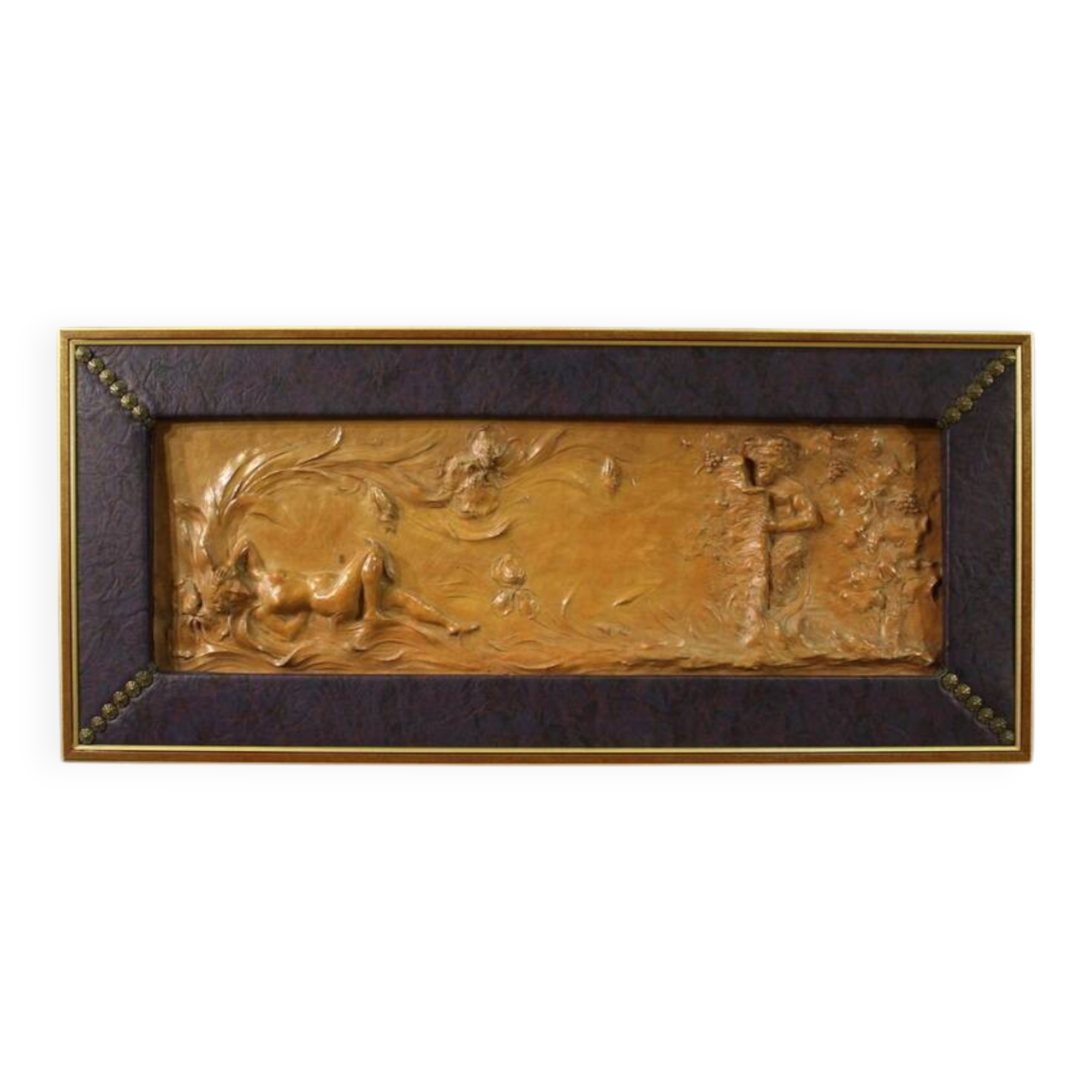 French terracotta bas-relief, Venus with Faun from 20th century