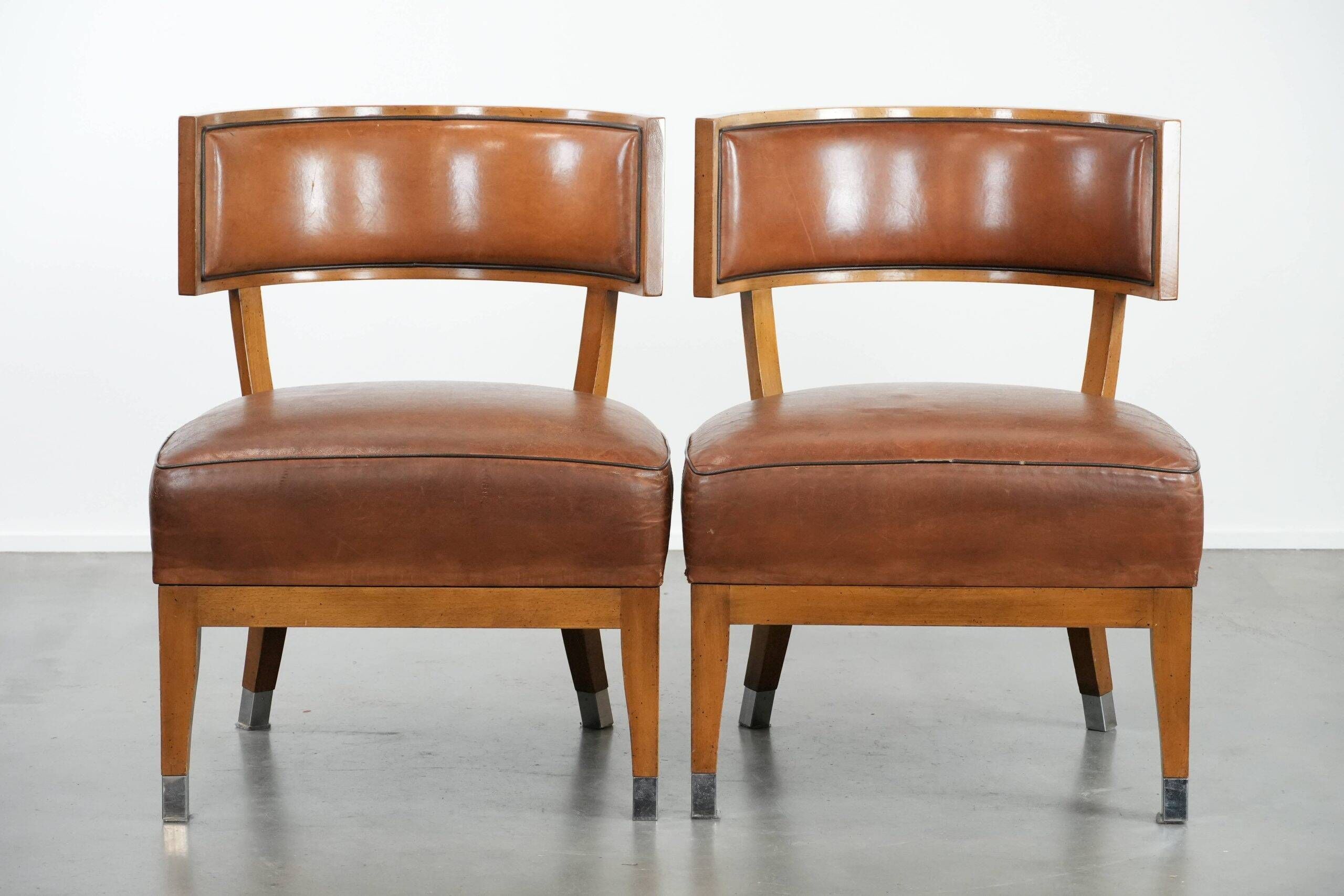 Set of 4 vintage design chairs made of sheepskin leather