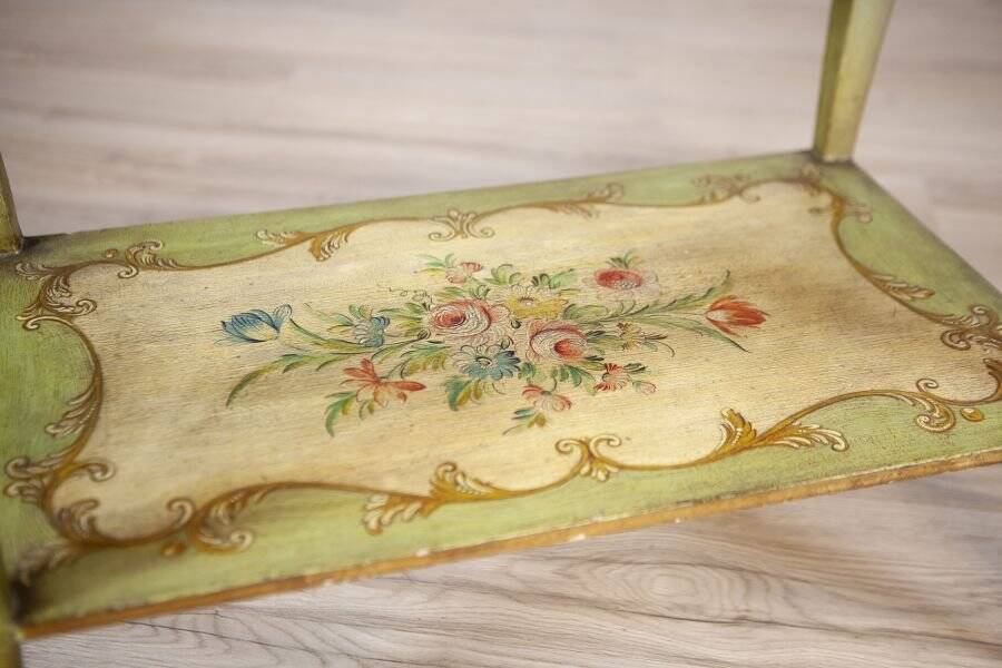 Late 19th Century Rococo Mahogany Tea Table with Floral Paintings, 1890s