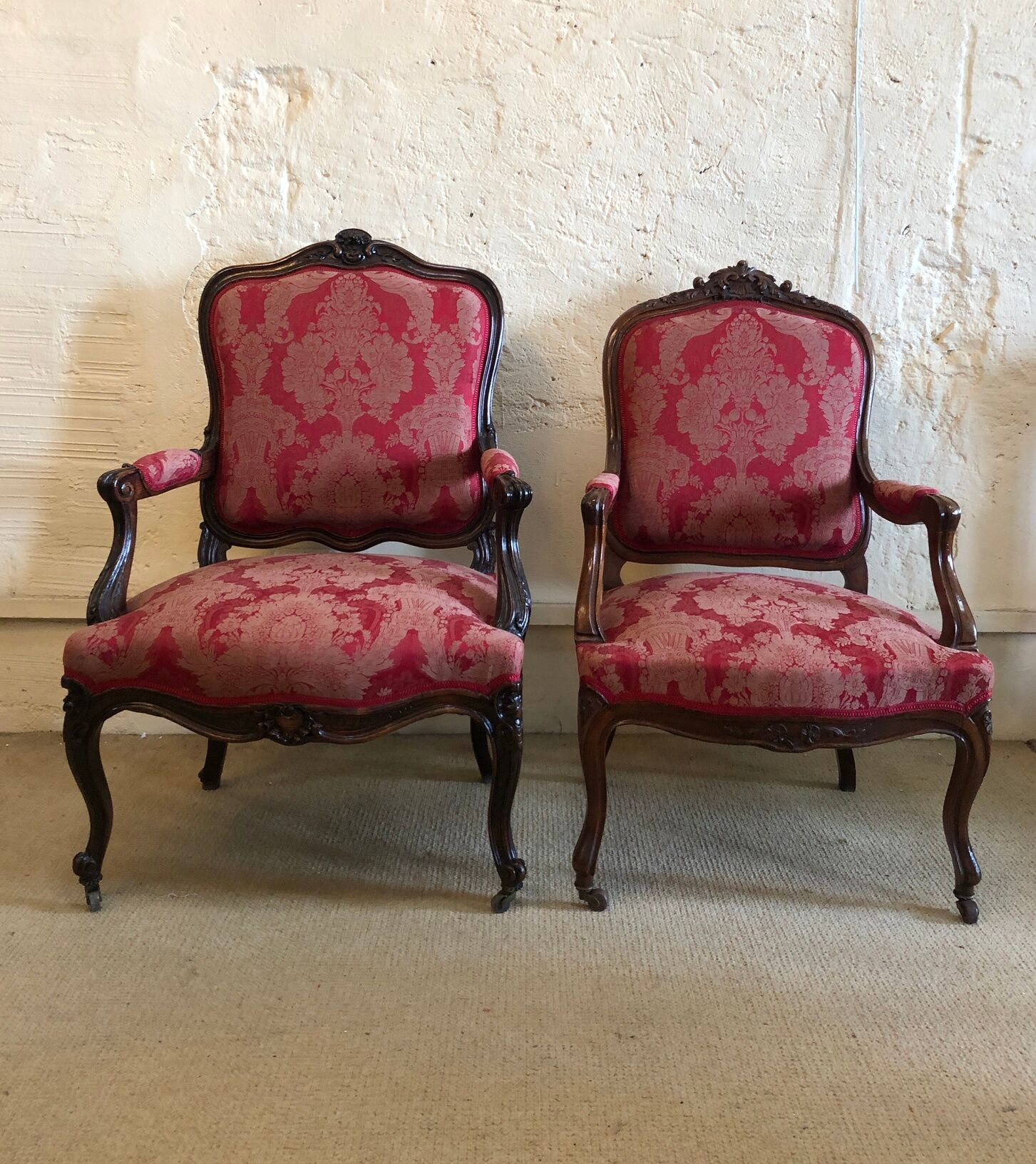 False pair of Louis XV style armchairs, nineteenth century