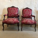 False pair of Louis XV style armchairs, nineteenth century