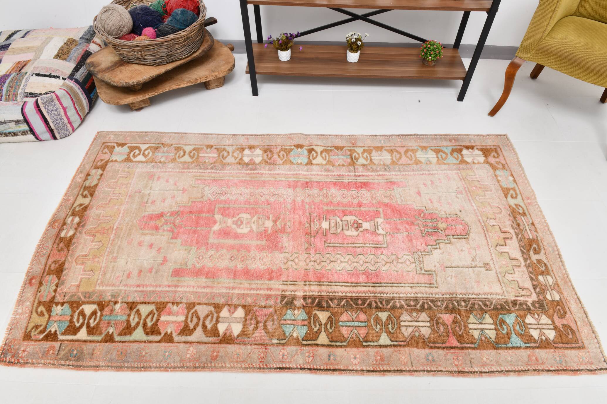4x7 Pink & Brown Persian Area Rug 118x210Cm SK 22164
