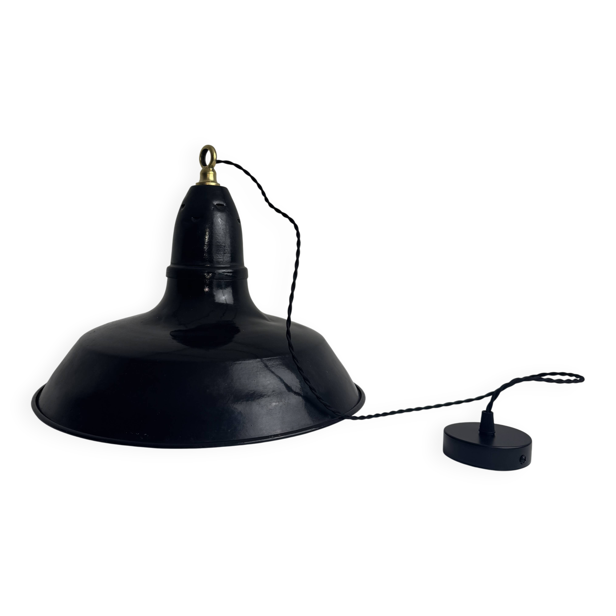 Ancienne suspension d’atelier industriel emaillee 40 cm