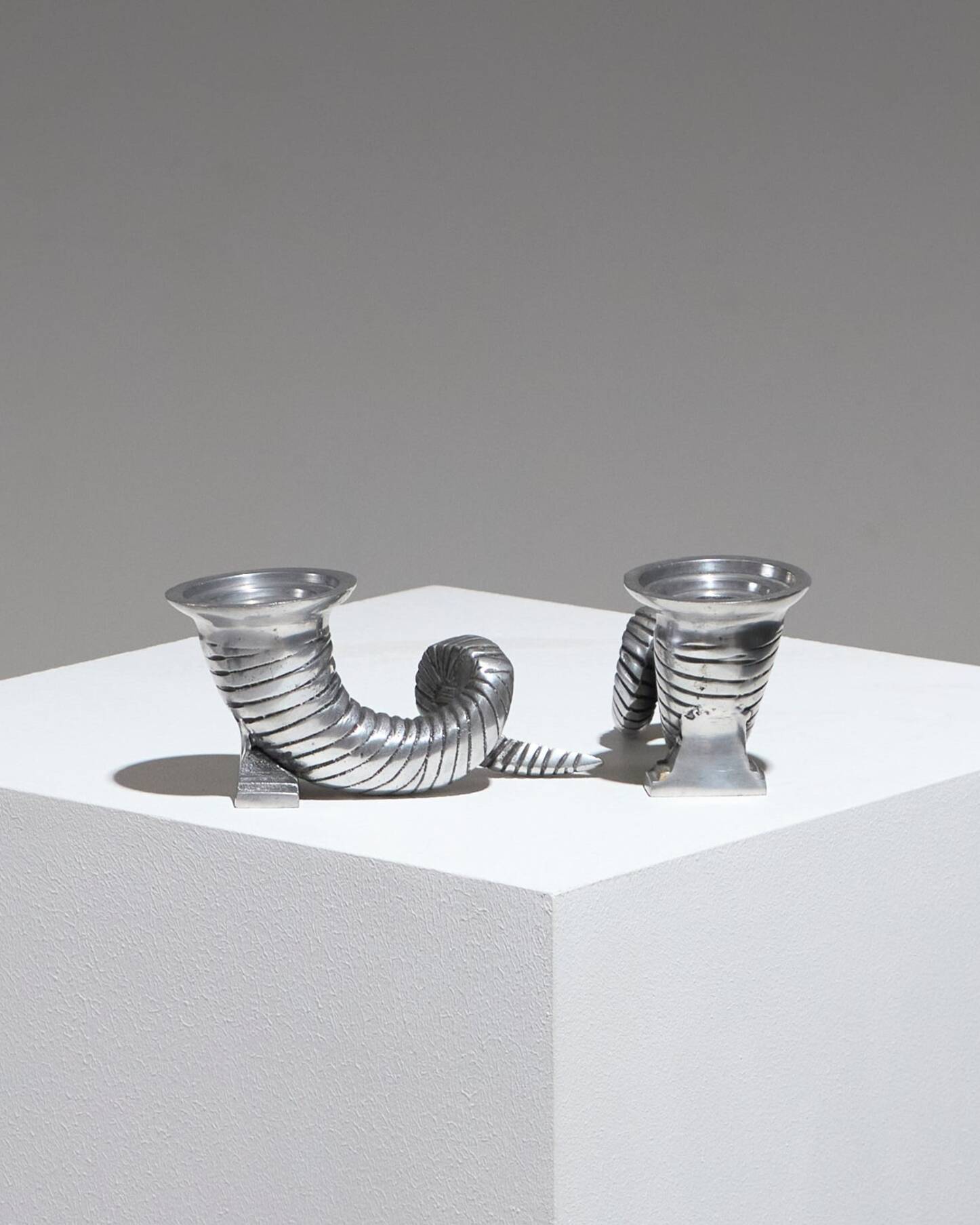 Pair of Horn Silver-Plated Candlesticks, 1960s