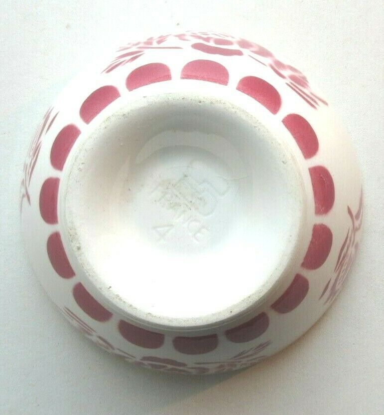 Old Art Deco bowl, décor of red roses, edifying red teeth, Badonviller?