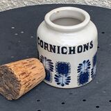 Grey sandstone pot with blue patterns and vintage liege cork 1970