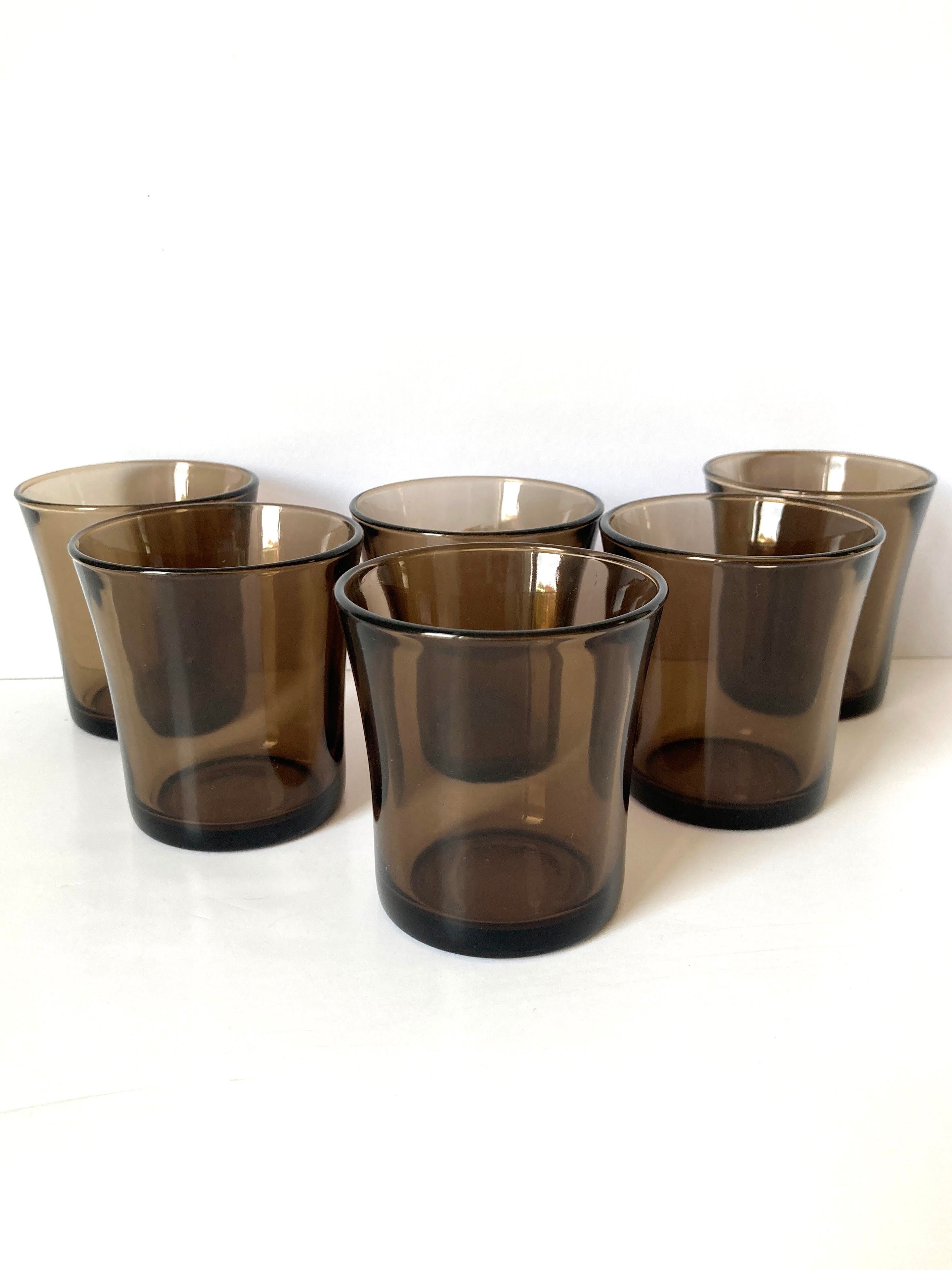 Lot of 6 smoked glasses duralex vintage 70s - retro - kitchen