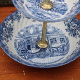 Johnson Bros. Two-Tier Serving Dish – “Coaching Scenes” – Blue English Earthenware