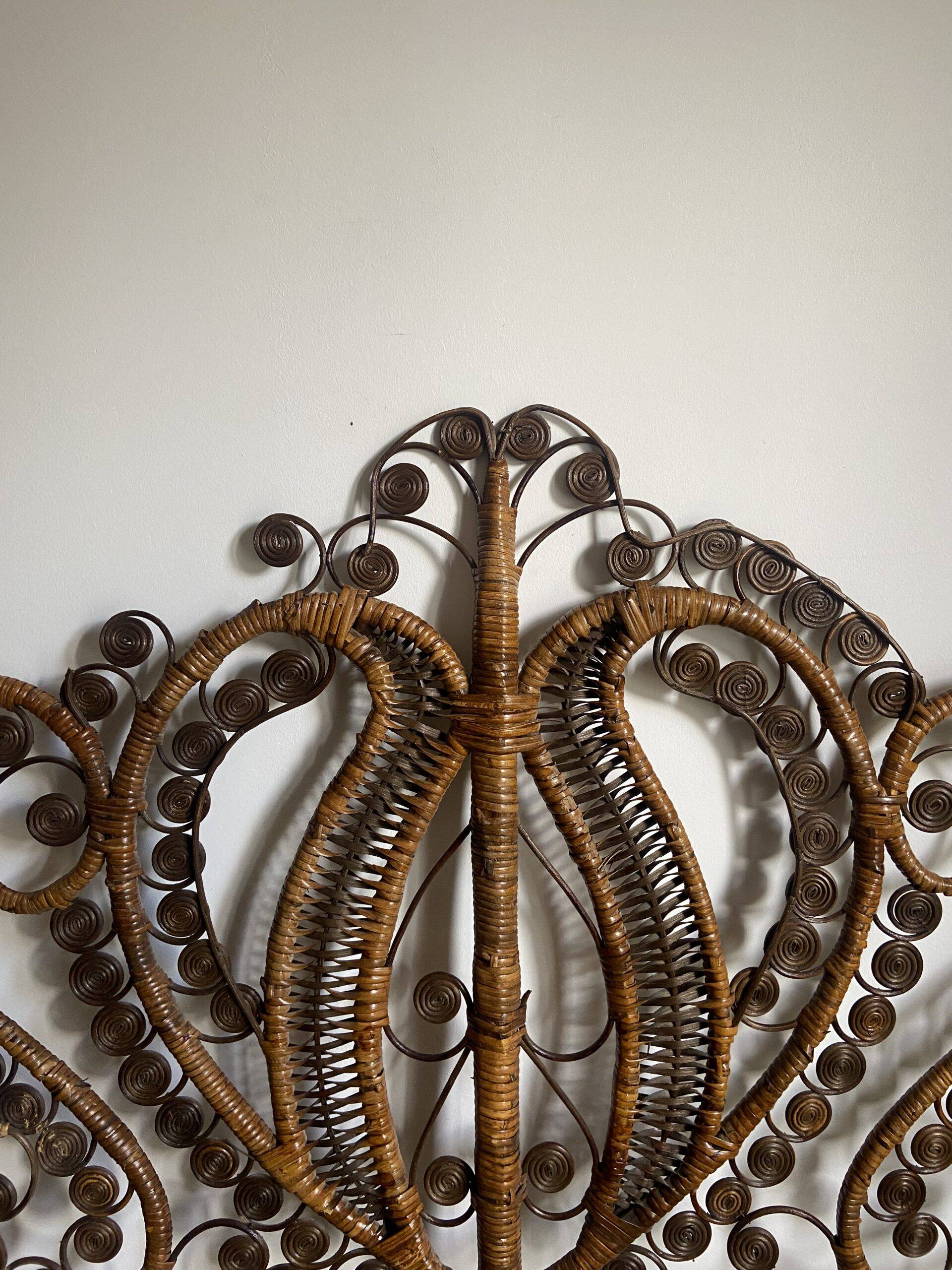 Vintage peacock rattan headboard (150cm)