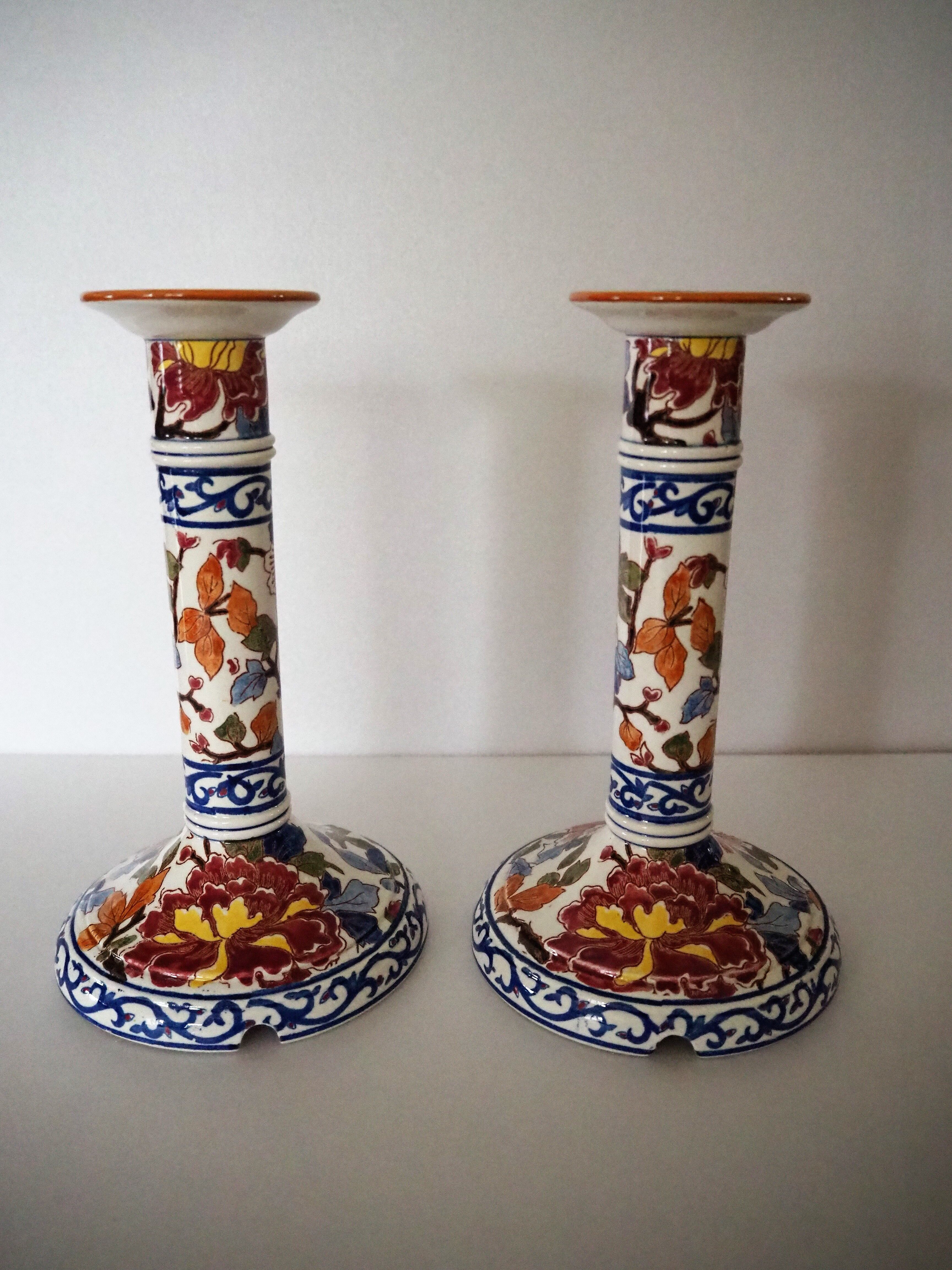 Pair of Gien earthenware chandeliers